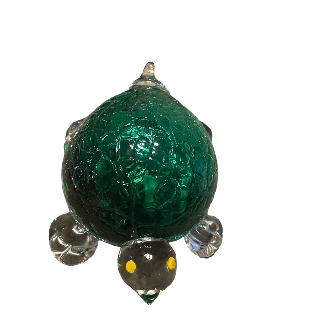 Blown Glass Signed and Numbered Green Turtle From Glassworks in Colorado